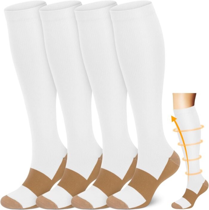 ACTINPUT Copper Compression Socks Men Women Circulation 4 Pairs-Best Support for Nurses,Running,Cycling