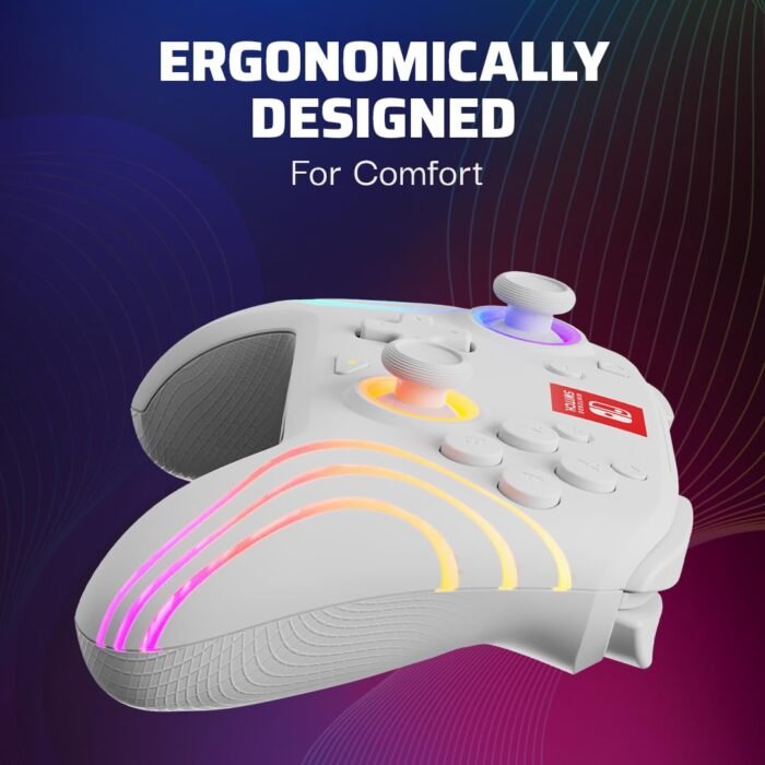 PDP Afterglow Wave Wireless Pro Controller with Full Motion for Nintendo Switch, OLED Model, 8 RGB LED Lighting Zones, 30 Foot Range, 20 Hour Rechargeable Battery: White - Image 7