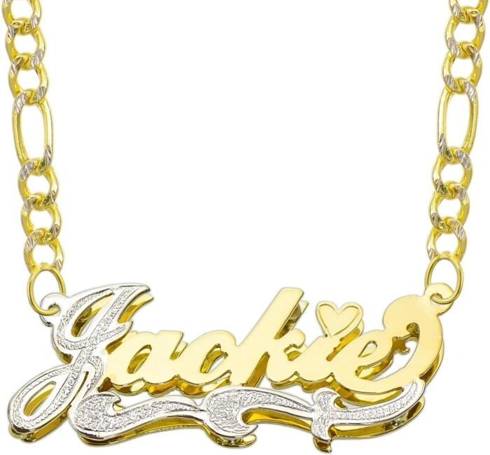 14K Two Tone Gold Personalized Double Plate 3D Name Necklace - Style 2 - Customize Any Name