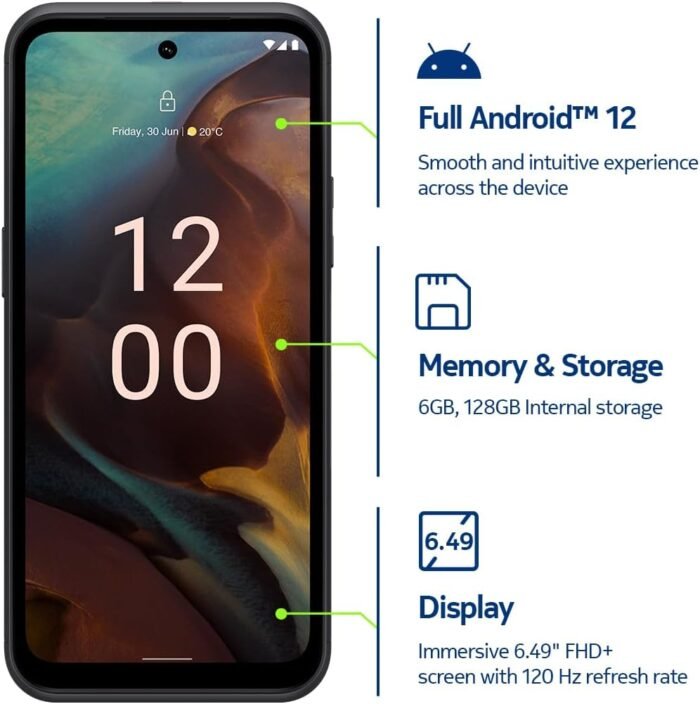 Nokia XR21 5G | Android 12 | Unlocked Rugged Smartphone | Dual SIM | US Version | 6/128GB | 6.49-Inch Screen | 64MP Dual Camera | Midnight Black - Image 5