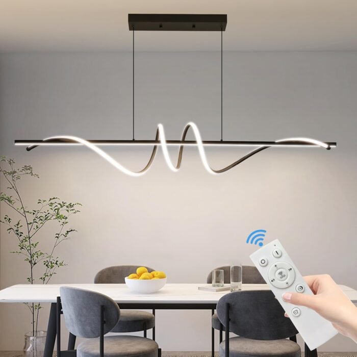 Modern LED Chandelier Light, 39IN Pendant Light Fixtures Dimmable with Remote Control 3000k-6500K Adjustable Color Temperature，Aluminum Island Lighting Lamp for Dining Room, Living Room, Island