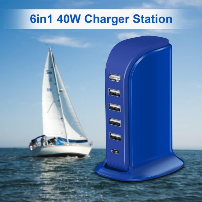 USB Charging Station Upoy, 6 Ports Charging Blocks, USB Power Hub with C Port, Charging Dock for Electronics Organizer, Multi Charger 40W, Compatible with Kindle, iPhone, Ipad, Airpods, Tech Gadgets - Image 4