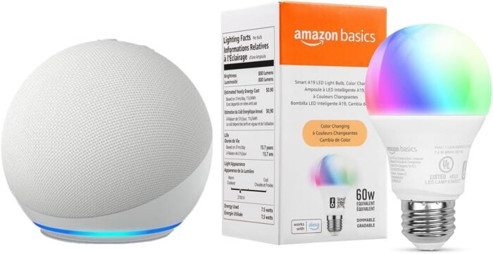 Echo Dot with Amazon Basics Smart Color Bulb