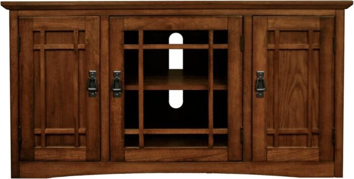 Leick Home 82385 Solid Wood Mission Corner TV Stand for 50" TVs, Living Room Entertainment Center with Three Doors and Storage Shelves, Mission Oak - Image 4