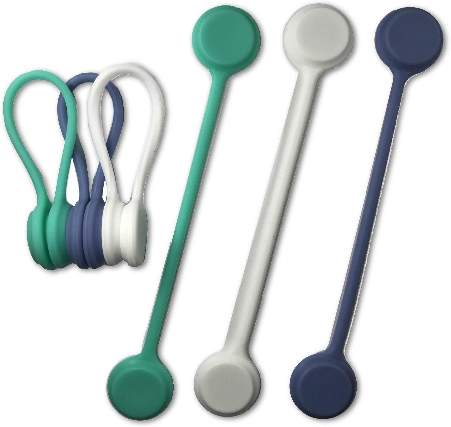 Magnetic Cable Ties Electronic Cord Organizers - 6 Pack Unique Gift Gadget, Fun Bookmark, Refrigerator/Magnetic Board Magnet"Push Pin", Great for Cable Management (Modern Green Collection)