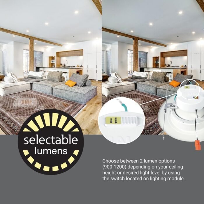 HALO RA 6 inch Gimbal LED Recessed Adjustable Light Trim, Selectable 600/900 Lumens, 5 Selectable Color Temperatures Plus Dim to Warm, 120-Volt, White - Image 6