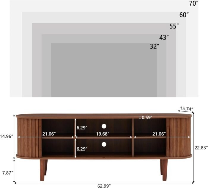 TV Stand, Modern TV Console Table with Storage Compartment and Sliding Door, Gaming Entertainment Center with Cabinet for Living Room, Bedroom, Office (Walnut) - Image 2
