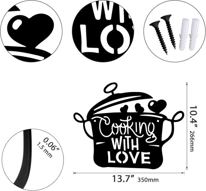 14 x 11 inch Black Metal Kitchen Pot Wall Decor Cooking with Love Kitchen decorations wall Lovely Gift Kitchen Sign for Wall - Image 4