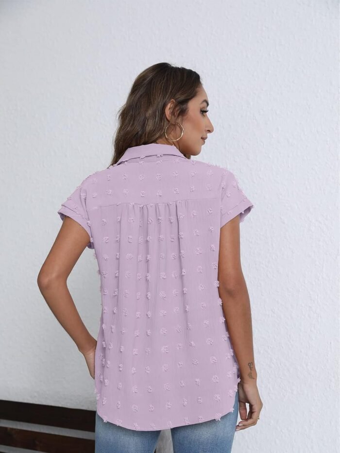 BOTHENIAL Women White Button Down Shirt Dressy Casual Work Tops Chiffon Blouse Summer Short Sleeve Shirts - Image 2