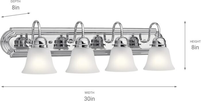 Kichler 30" 4-Light Vanity Bath Light in Chrome, Modern Bathroom Light with Clear Satin Etched Glass, ("30" W x 8" H), 5338CHS - Image 2