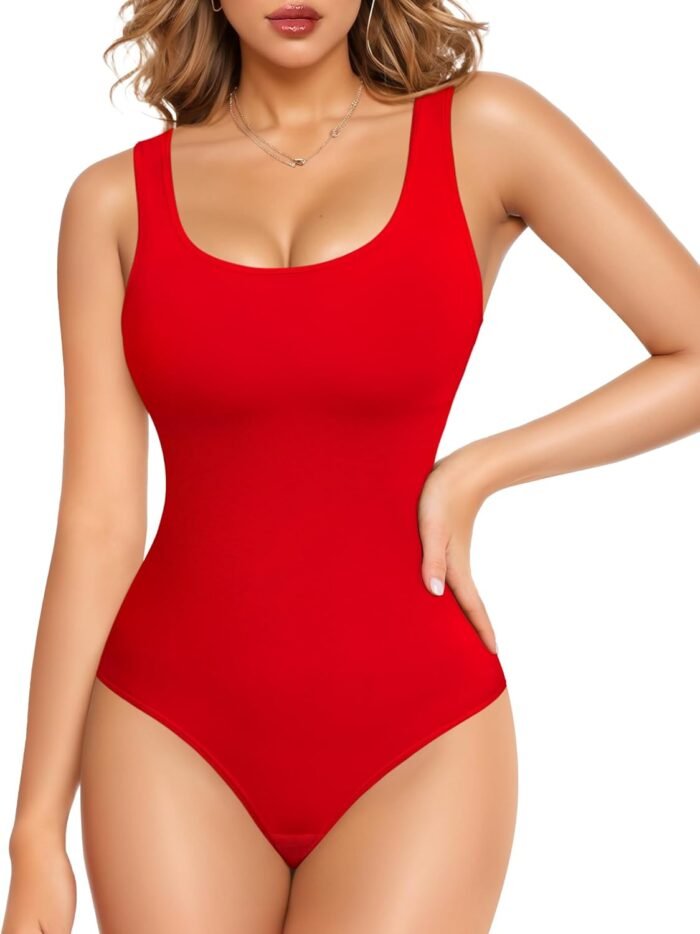 Tank Top Bodysuit for Women Tummy Control Slim fit Sleeveless Body Suit Round Neck
