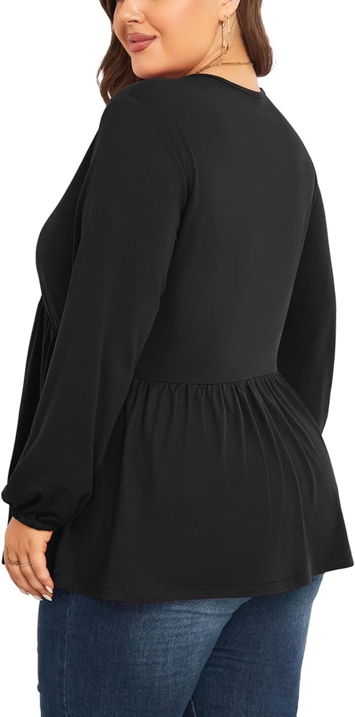 SHIJIALI Women Plus Size Tunic Long Sleeve Loose Fit Pleated Casual V Neck Babydoll Flowy Shirts - Image 3