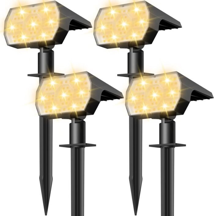 NYMPHY Solar Lights Outdoor Waterproof IP68, 56 LED 3 Lighting Modes Solar Powered Garden Yard Spot Solar Lights for Outside Landscape- 4 Pack (Warm White)