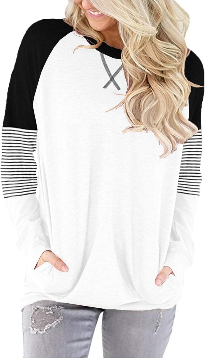 ONLYSHE Womens Crewneck Sweatshirt Casual Loose Fitting Tops Long Sleeve T Shirt - Image 3
