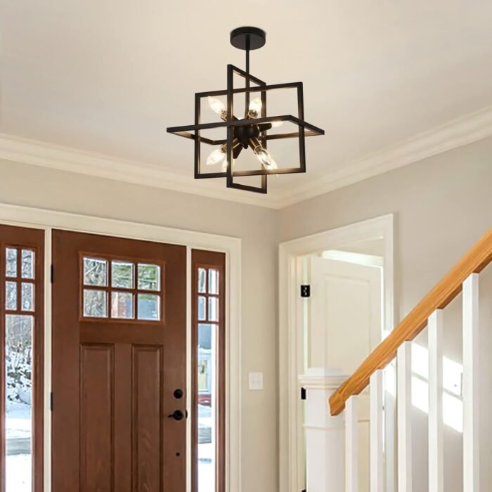 Small Modern Lantern Chandeliers, Geometric Black Pendant Lighting, 8-Light Industrial Hanging Chandelier Light Fixture for Dining Room, Kitchen, Bedroom, Foyer, Entryway, Farmhouse UL Listed - Image 7