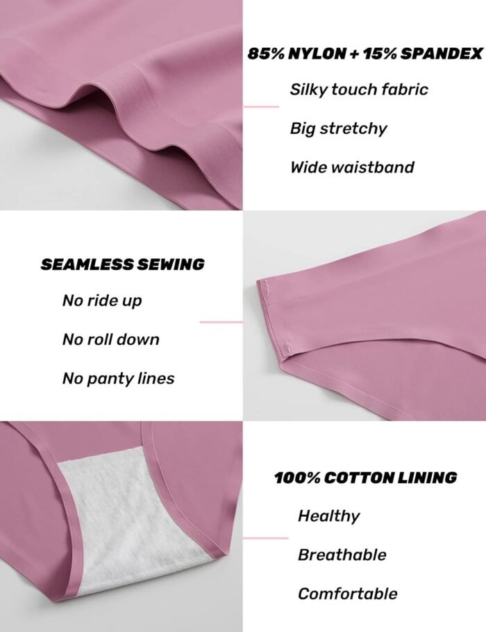 Caterlove Women's Seamless Underwear No Show Stretch Bikini Panties Silky Invisible Hipster 6 Pack - Image 3