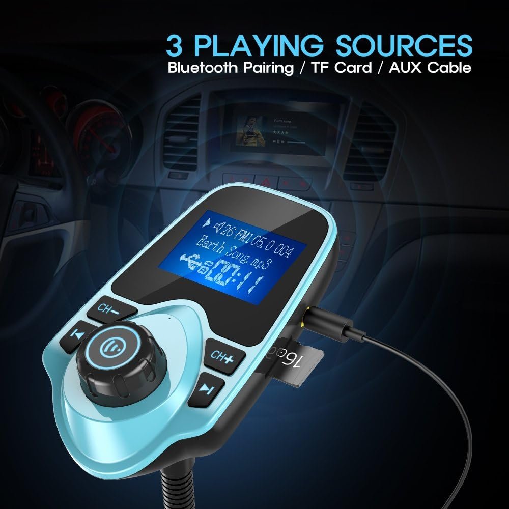 Nulaxy Bluetooth Car FM Transmitter Audio Adapter Receiver Wireless Hands-Free Car Kit W 1.44 Inch Display (F-Green) - Image 5