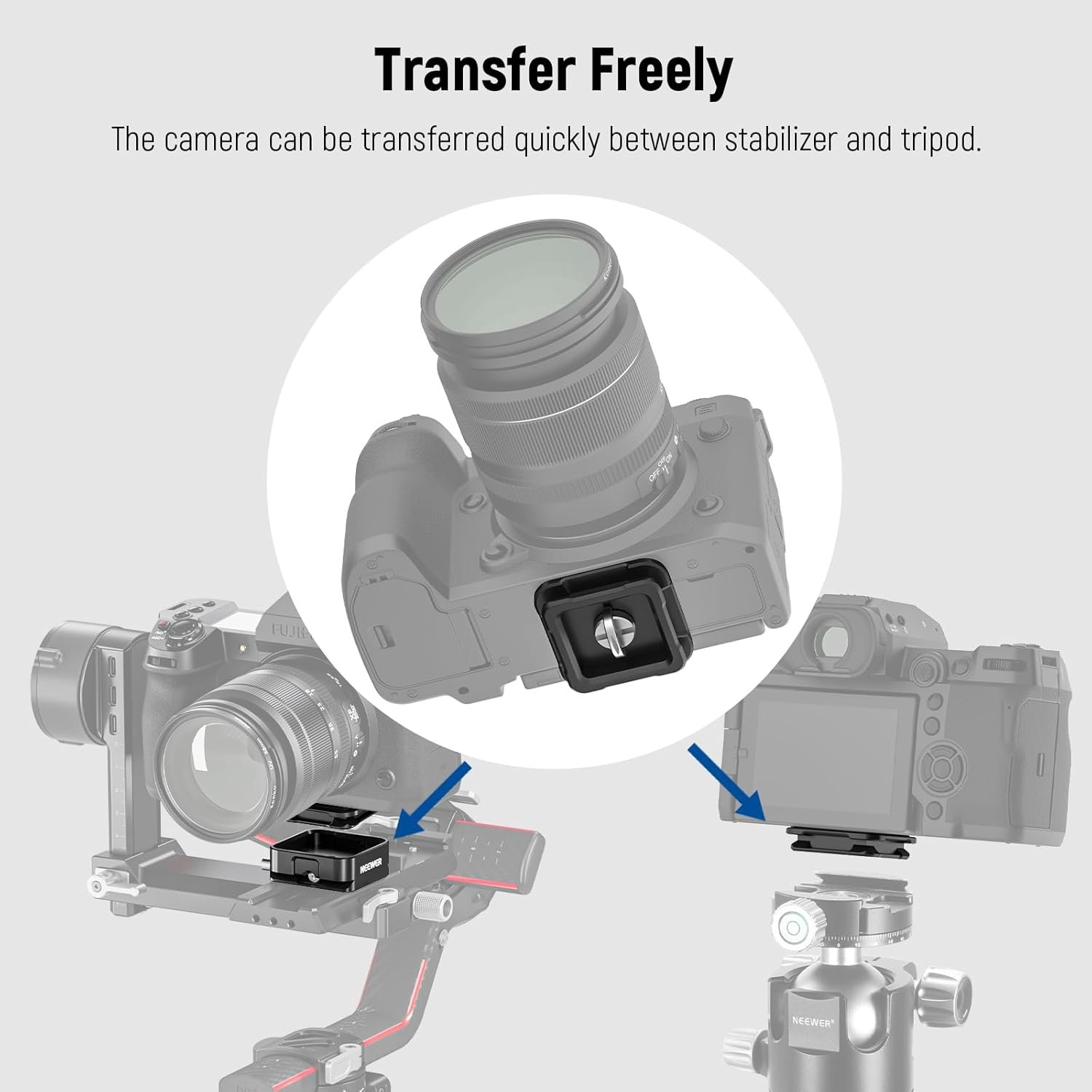 NEEWER Arca Type Quick Release Plate Kit, Four Side Slot Compatible with Arca Swiss Camera Mount Adapter with 1/4” 3/8" Threads for Gimbal Stabilizer Tripod Head Slider, Max Load 17.6lb/8kg, CA009 - Image 4