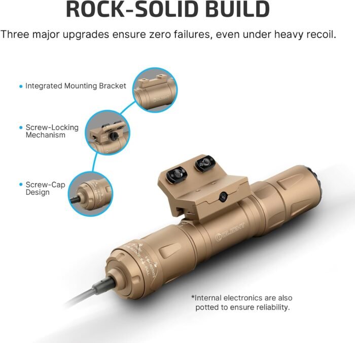 OLIGHT Odin S 1500 Lumens MLOK Rail Mounted Weaponlight Rechargeable Tactical Flashlight with Upgraded Remote Pressure Switch, 250 Meters Throw Distance, IPX8 Waterproof (Desert Tan) - Image 5