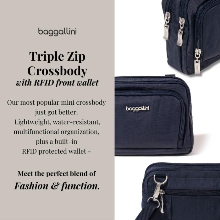 Baggallini Triple Zip with RFID Front Wallet - 8'x6' Crossbody Bag for Women Convertible Fanny Pack Belt Bag Water-Resistant - Image 2