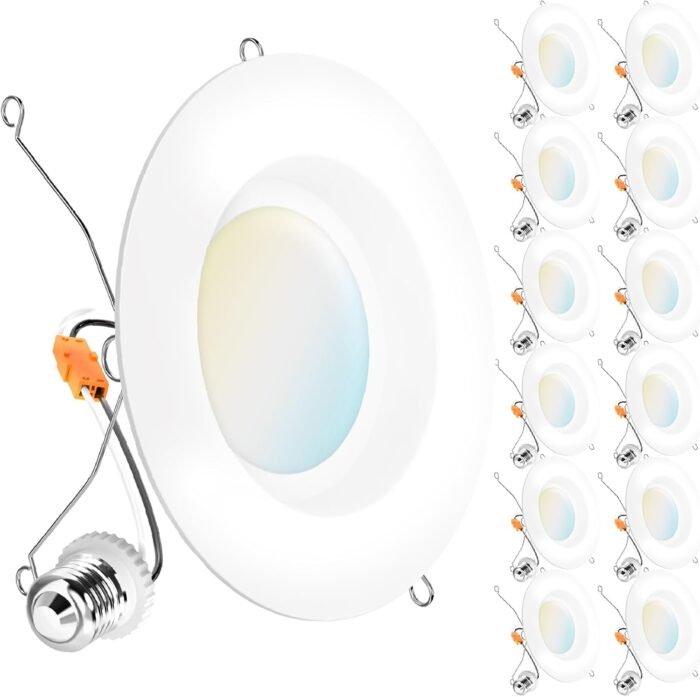 Sunco 12 Pack 5CCT Retrofit LED Recessed Lighting 6 Inch, 2700K/3000K/3500K/4000K/5000K Selectable, Dimmable Can Lights, Smooth Trim, 13W=75W, 965LM, Damp Rated, UL-Certified