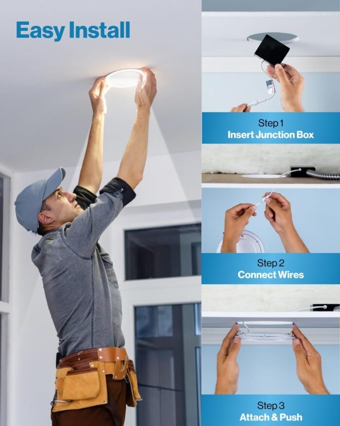 Sunco 12 Pack 4 Inch Ultra Thin LED Recessed Ceiling Lights, Baffle Trim, Selectable CCT 2700K/3000K/3500K/4000K/5000K Dimmable 10W, Wafer Thin, Canless with Junction Box - Image 5