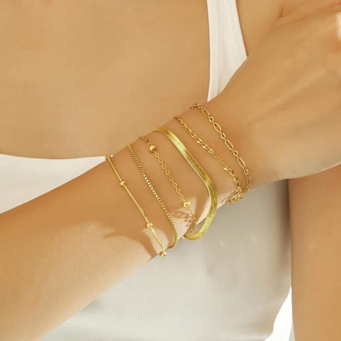 Wgoud Waterproof Gold Bracelets for Women Trendy, Dainty 14K Real Gold Plated Fashion Stackable Bracelet Sets for Women Thin Cuban Link Paperclip Chain Bracelets Layered Gold Jewelry Sets Gifts for Womens - Image 8