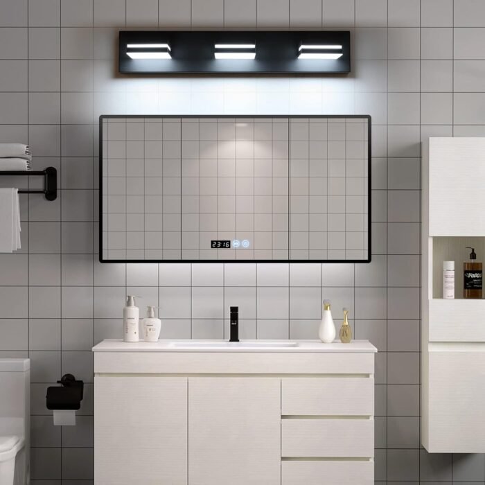SineRise LED Modern Bathroom Vanity Light Fixtures (3-Light, 24-Inch), Matte Black Modern Acrylic Bathroom Wall Lighting Fixtures Over Mirror (Cool White 6000K) - Image 5