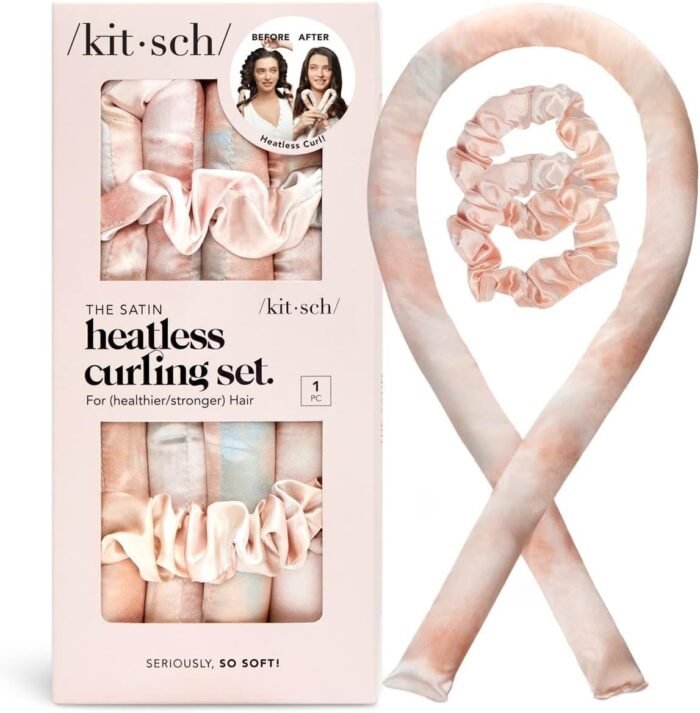 Kitsch Satin Heatless Curling Set - Heatless Hair Curlers to Sleep in - Heatless Curls Overnight - Heatless Curling Rod - No Heat Curls Overnight - Overnight Blowout Rods - Soft Hair Rollers - Sunset