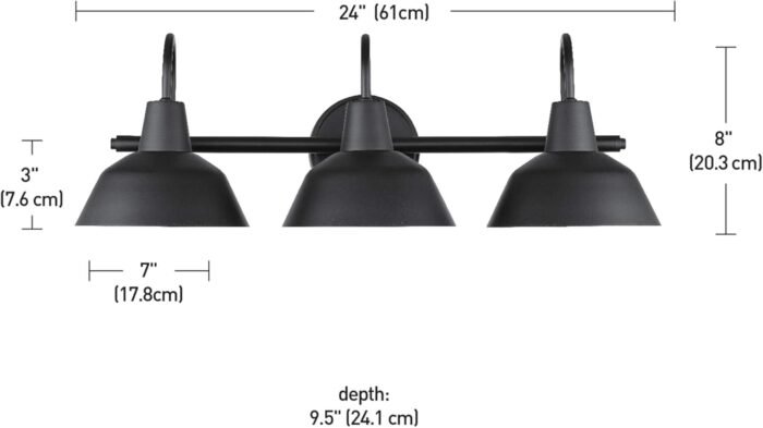 Globe Electric 51710 Bathroom Accessory Set, Matte Black, 3-Light Vanity Light, Towel Bar, Towel Ring, Robe Hook, Toilet Paper Holder, Bathroom Lights Over Mirror, Home Décor, Brooklyn, 5-Piece - Image 9