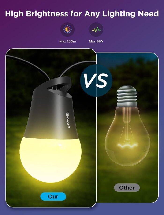 Govee Smart Outdoor String Lights 2, 144ft RGBIC Outdoor Lights with Dimmable Warm White LED Bulbs for Christmas, 47 Scene Modes for Patio, Backyard, IP65 Waterproof, Works with Alexa, App Control - Image 8