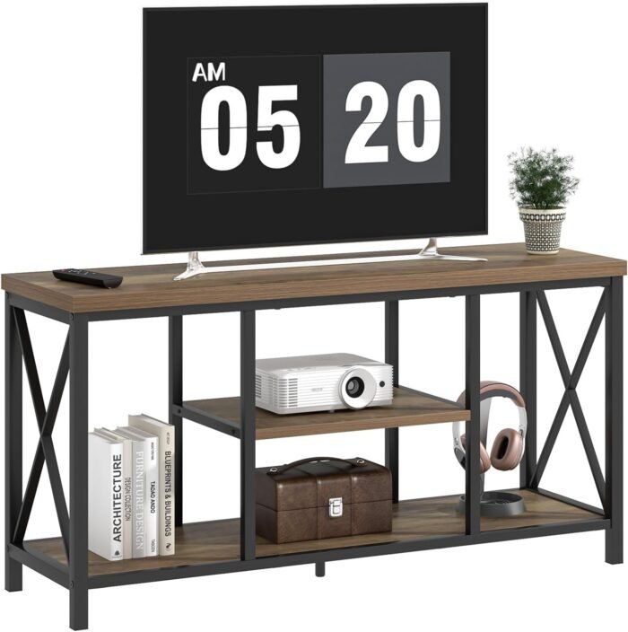 FOLUBAN TV Stand for TVs up to 55 Inch, Rustic Wood and Metal Entertainment Center with Storage, Modern Industrial Media TV Console Table for Living Room Bedroom, Oak 47 Inch - Image 9