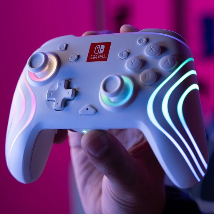 PDP Afterglow Wave Wireless Pro Controller with Full Motion for Nintendo Switch, OLED Model, 8 RGB LED Lighting Zones, 30 Foot Range, 20 Hour Rechargeable Battery: White - Image 9