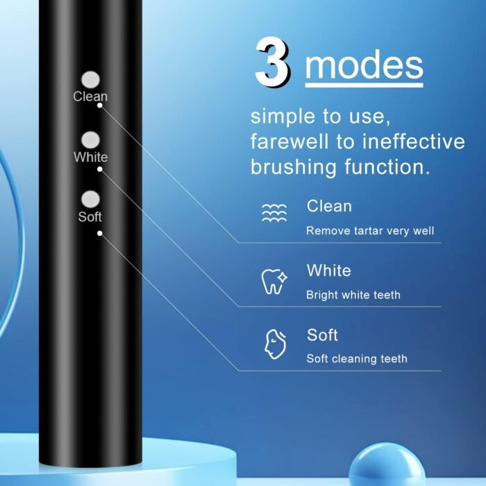 Electric Toothbrush, with 8 Replacement Brush Heads and 1 Travel Box,Sonic Toothbrush for Adults and Kids,Portable Rechargeable Toothbrush for Travel (Black) - Image 4