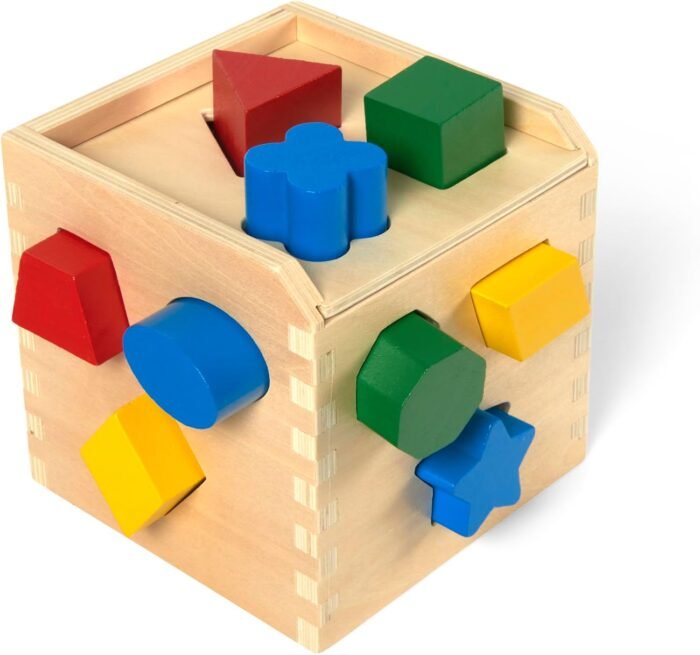 Melissa & Doug Shape Sorting Cube - Classic Wooden Toy With 12 Shapes - Image 4