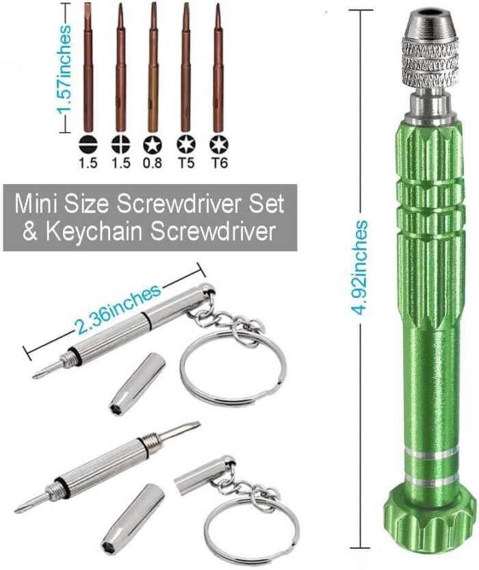 Esinam 8-in-1 Multifunctional Small Screwdriver for Eyeglass, Glasses Repair, Mini Screwdriver Kit for Cellphone, Eye Glasses, Electronics, Watch, Laptop and Jewelry (Green) - Image 3