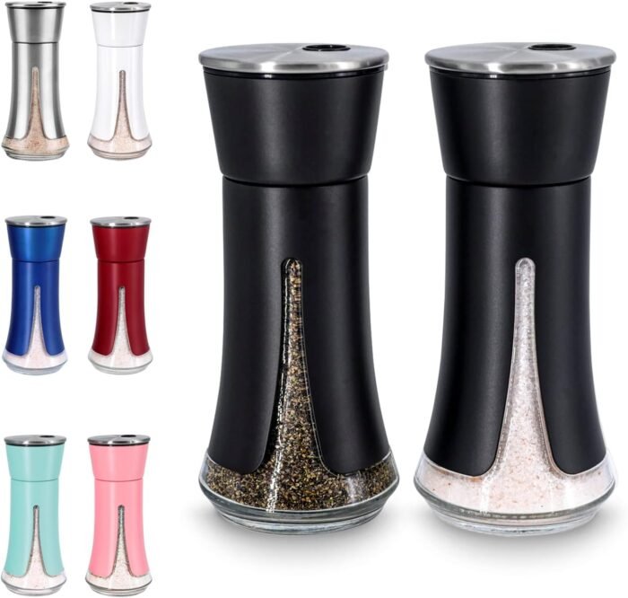 Black Salt and Pepper Shakers by Aelga,Black Kitchen Accessories, Black Decor for Kitchen,Restaurants,Camp,BBQ