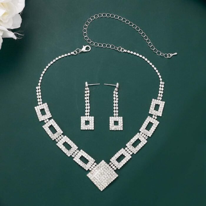 Unicra Crystal Bridal Wedding Jewelry Set Silver Rhinestone Necklace Earrings Bracelet Sets Formal Costume Jewelry for Women and Brides - Image 2