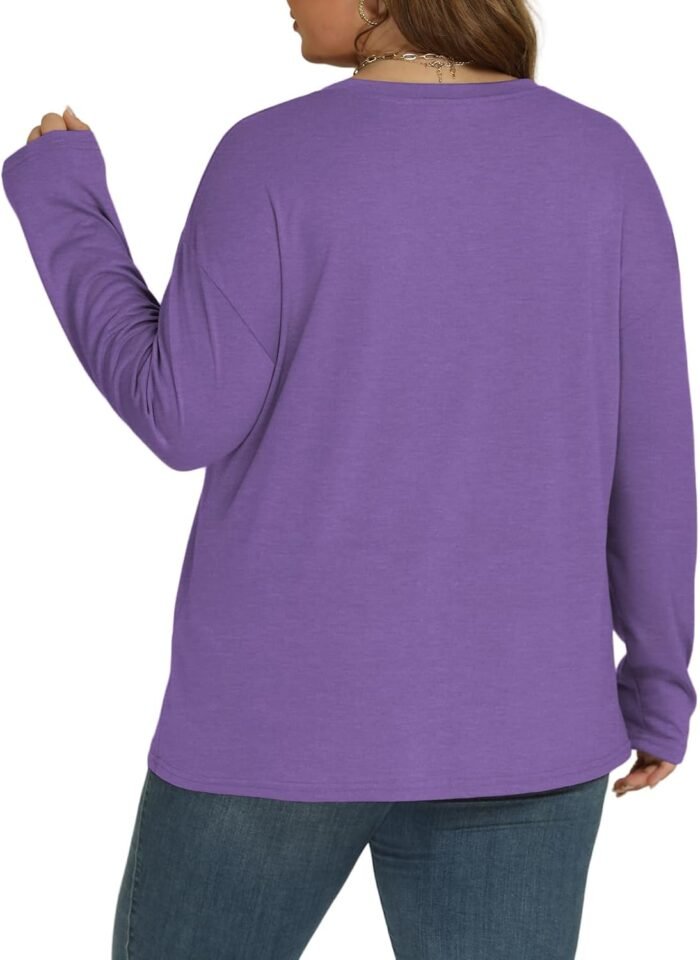 ROSRISS Plus-Size-Oversized-Tops for Women Trendy Drop Shoulder Pullover Shirts Casual Crewneck Long Sleeve Tunics XL-5XL - Image 4