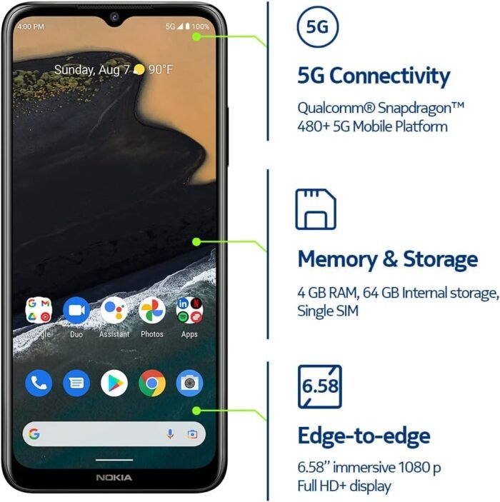 Nokia G400 5G | Verizon, AT&T, T-Mobile | Android 12 | Unlocked Smartphone | 3-Day Battery | US Version | 4/64GB | 6.58-Inch Screen | 48MP Triple Camera | Meteor Grey (Renewed) - Image 4