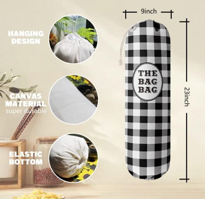 Black White Buffalo Check Plaid Grocery Bags Holder Organizer For Shopping Bags，Wall Mount Plastic Bags Storage Container Dispensers, Kitchen Housewarming Gifts For Women Family Friends Grandma Mom - Image 3