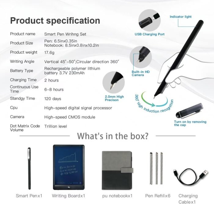 Smart Pen+Notebook+Writing Board, SmartPen Real-time Sync for Digitizing, Storing, and Sharing Paper Notes, Use with Ophaya Pro+ App，Compatible with Smartphone (Android and iOS)-Updated APP - Image 6