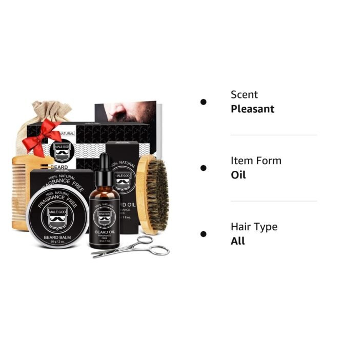 MALE GOD Gifts for Men, Beard Kit with Beard Oil, Balm, Comb, Brush, Scissors, Beauty Gift Sets for Him, Birthday & Christmas, Stocking Stuffers for Adults Men, Boyfriend, Husband, Son, Friend, Dad - Image 9