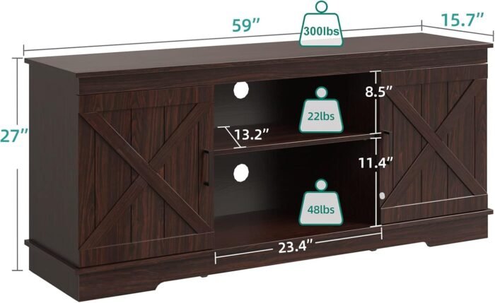 YITAHOME TV Stand for 65 Inch TV, Farmhouse Entertainment Center with Double Barn Doors and Storage Cabinets, Rustic TV Cabinet Media Console Table for Living Room, 59 Inch, Espresso - Image 2