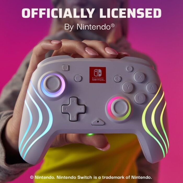 PDP Afterglow Wave Wireless Pro Controller with Full Motion for Nintendo Switch, OLED Model, 8 RGB LED Lighting Zones, 30 Foot Range, 20 Hour Rechargeable Battery: White - Image 5
