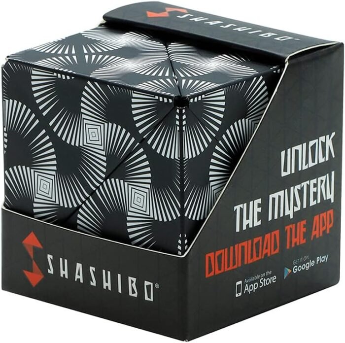 SHASHIBO Shape Shifting Box - Award-Winning, Patented Fidget Cube w/ 36 Rare Earth Magnets - Transforms Into Over 70 Shapes, Download Fun in Motion Toys Mobile App (Original Series - Black & White)