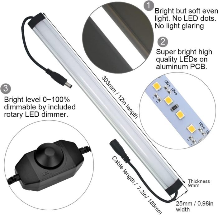 Litever Kitchen Under Cabinet LED Lighting Kit Plug-in, Super Bright, 6 PCS 12 Inches Light Bars, Daylight White, 31W 2000 Lumen, Perfect for Kitchen Cabinet Counter Shelf-(6 Bars Kit-5000K) - Image 4
