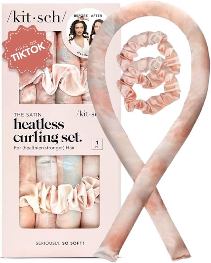 Kitsch Satin Heatless Curling Set - Heatless Hair Curlers to Sleep in - Heatless Curls Overnight - Heatless Curling Rod - No Heat Curls Overnight - Overnight Blowout Rods - Soft Hair Rollers - Sunset - Image 2