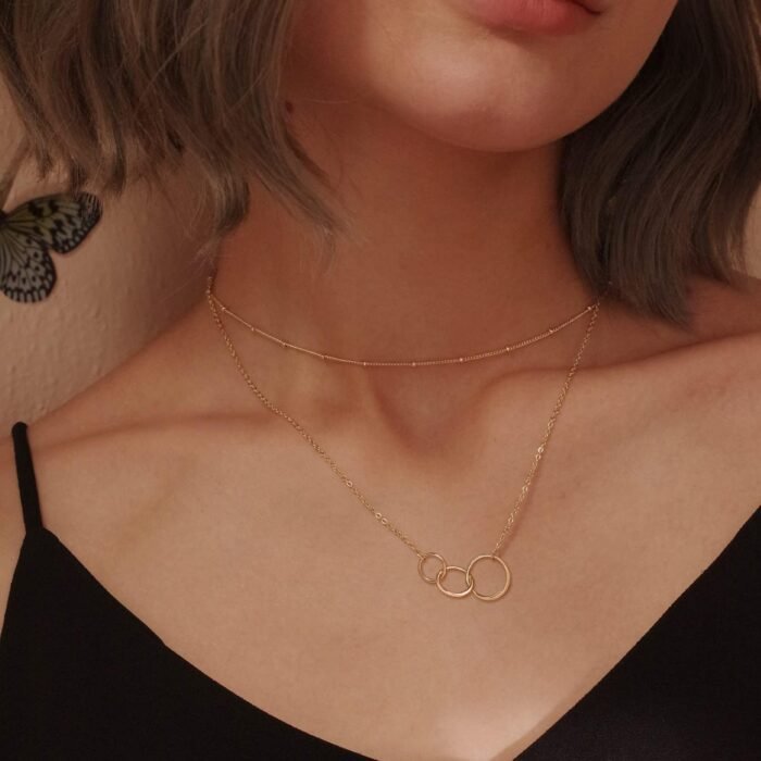 MEVECCO Layered Heart Necklace Pendant Handmade 18k Gold Plated Dainty Gold Choker Arrow Bar Layering Long Necklace for Women - Image 2