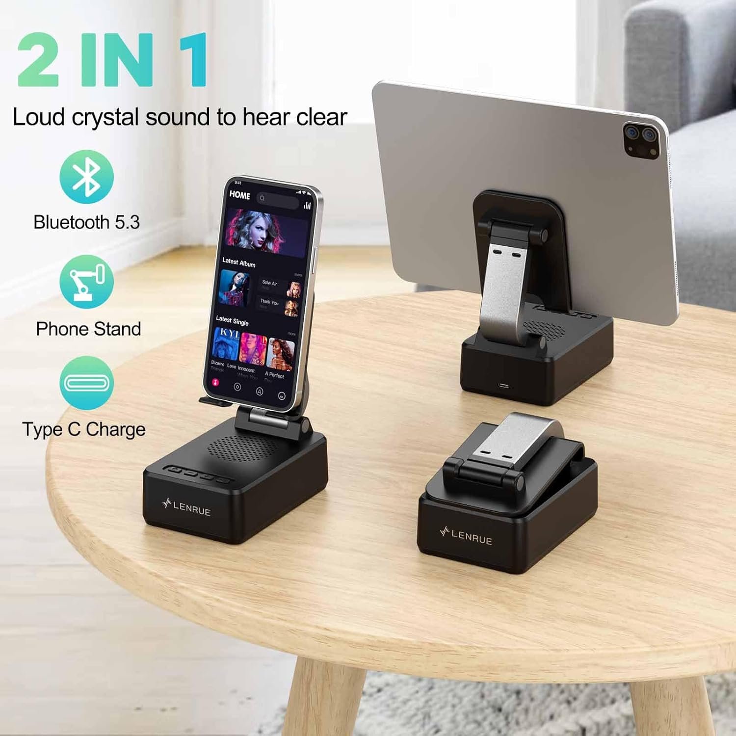LENRUE Gifts for Men Women, Cell Phone Stand with Wireless Bluetooth Speakers, Flexible Comfort View, Loud Clear Sound, Birthday Gifts for Women Men Everyone, Tech Gadgets for Phones - Image 2